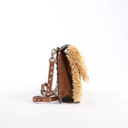 Valentino Garavani Straws x Leather Shoulder bag Beige x Brown
