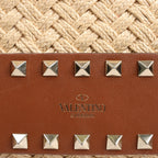 Valentino Garavani Straws x Leather Shoulder bag Beige x Brown
