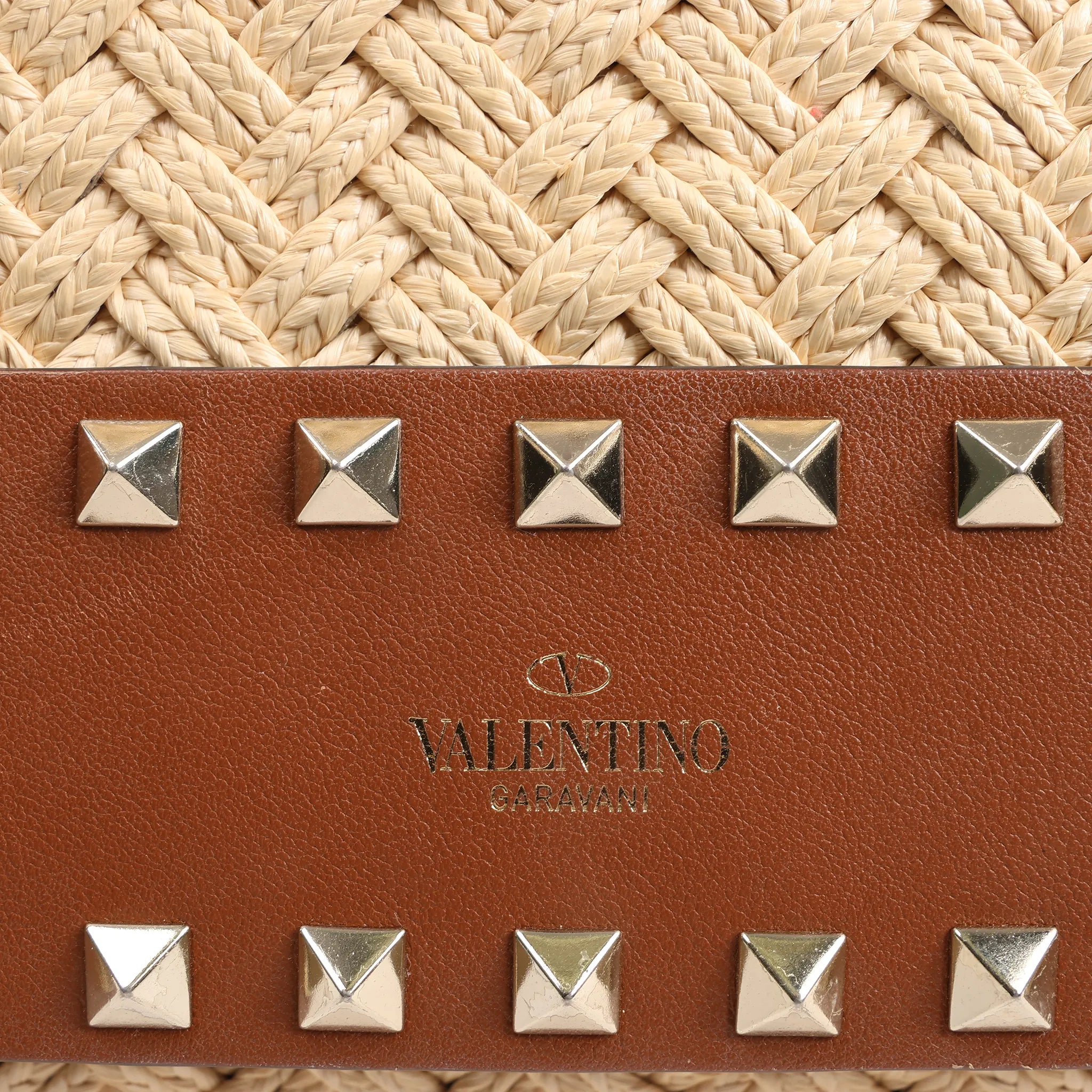 Valentino Garavani Straws x Leather Shoulder bag Beige x Brown