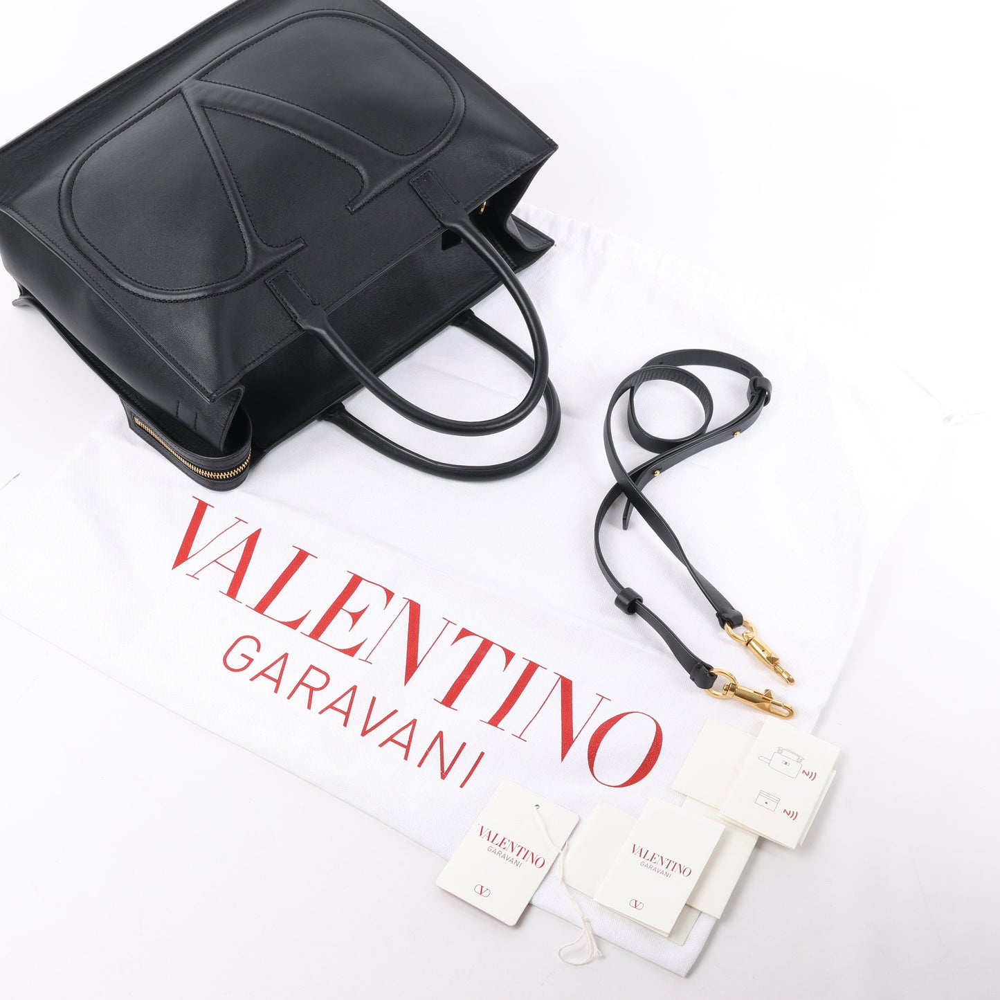 Valentino Garavani V Logo Leather 2Way Handbag in Black