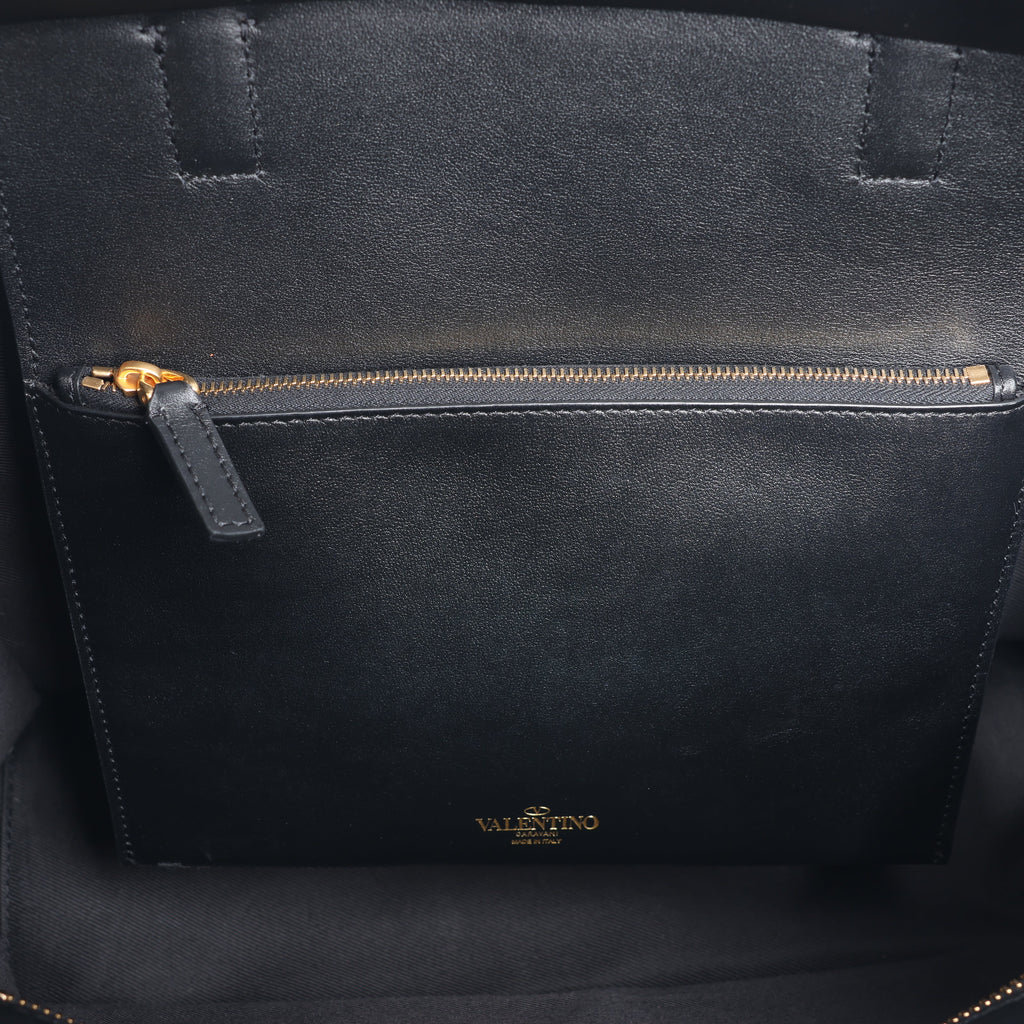 Valentino Garavani V Logo Leather 2Way Handbag in Black