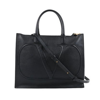 Valentino Garavani V Logo Leather 2Way Handbag in Black