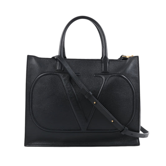 Valentino Garavani V Logo Leather 2Way Handbag in Black