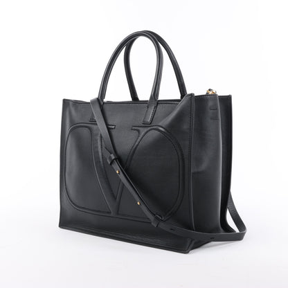 Valentino Garavani V Logo Leather 2Way Handbag in Black