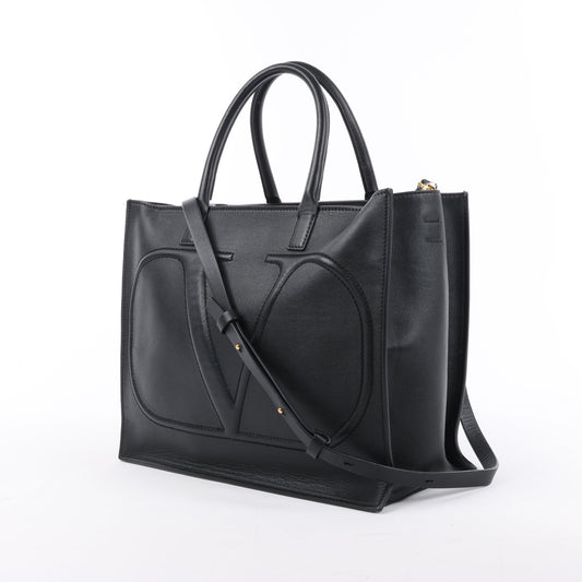 Valentino Garavani V Logo Leather 2Way Handbag in Black