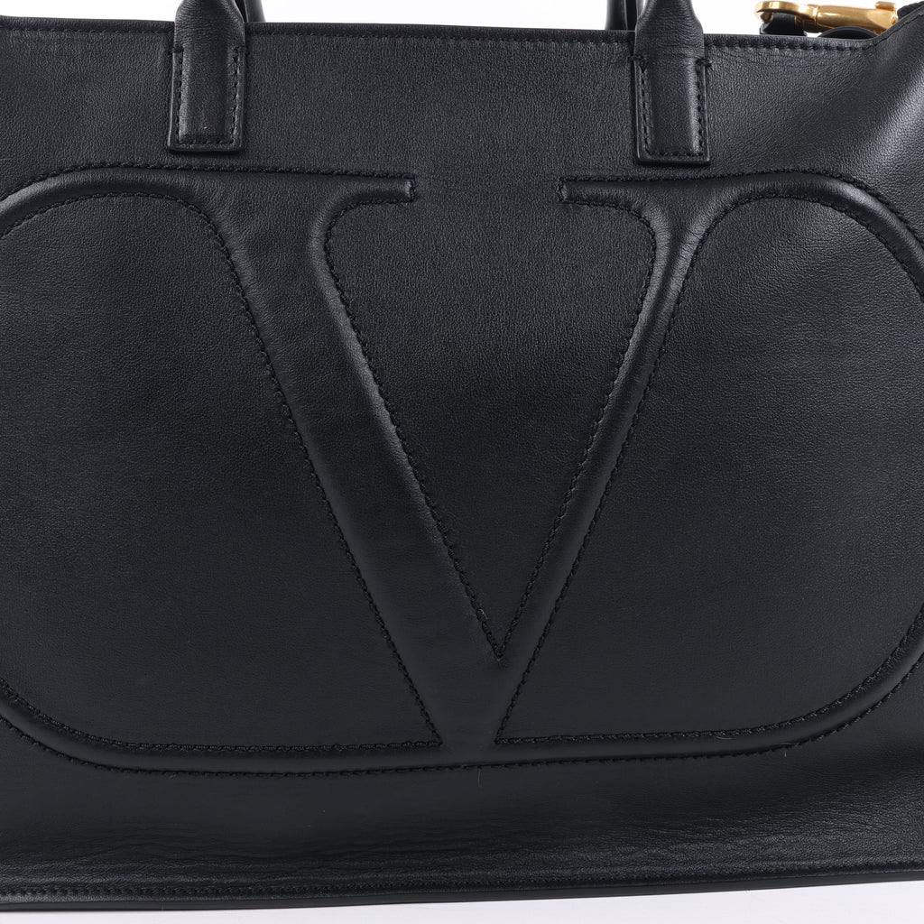 Valentino Garavani V Logo Leather 2Way Handbag in Black