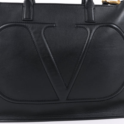 Valentino Garavani V Logo Leather 2Way Handbag in Black