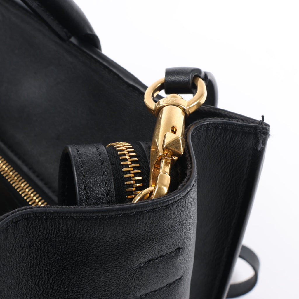 Valentino Garavani V Logo Leather 2Way Handbag in Black