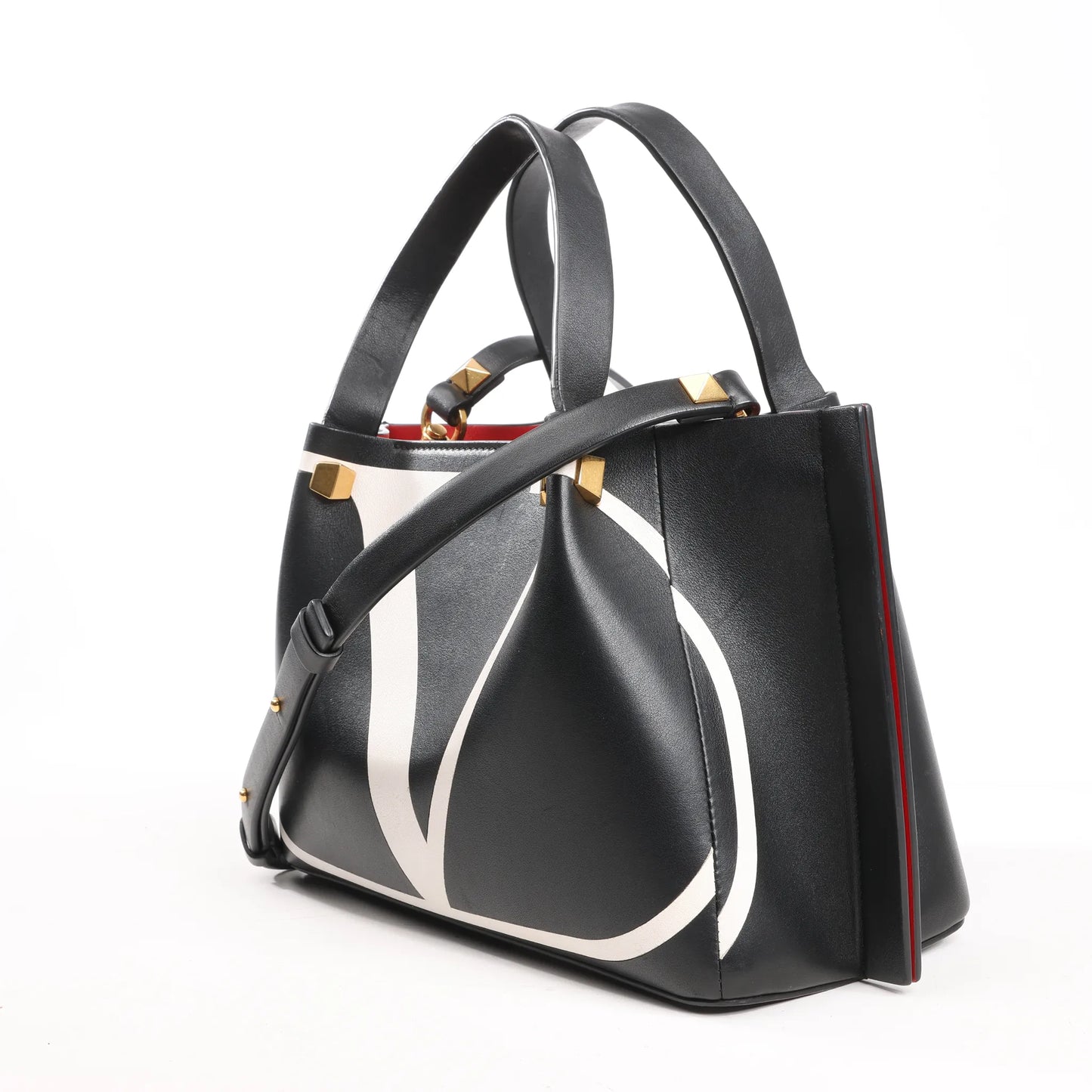 Valentino Garavani VLogo Leather 2Way Shoulder Bag in Black