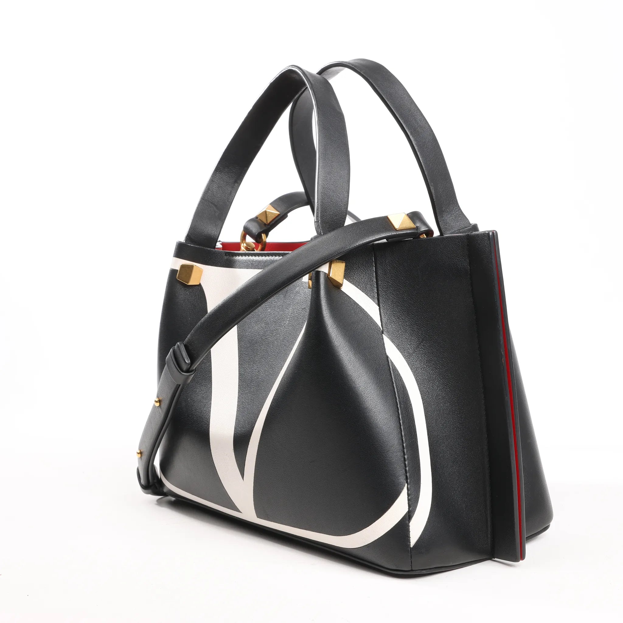Valentino Garavani VLogo Leather 2Way Shoulder Bag in Black
