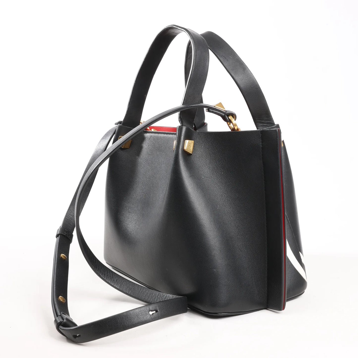 Valentino Garavani VLogo Leather 2Way Shoulder Bag in Black