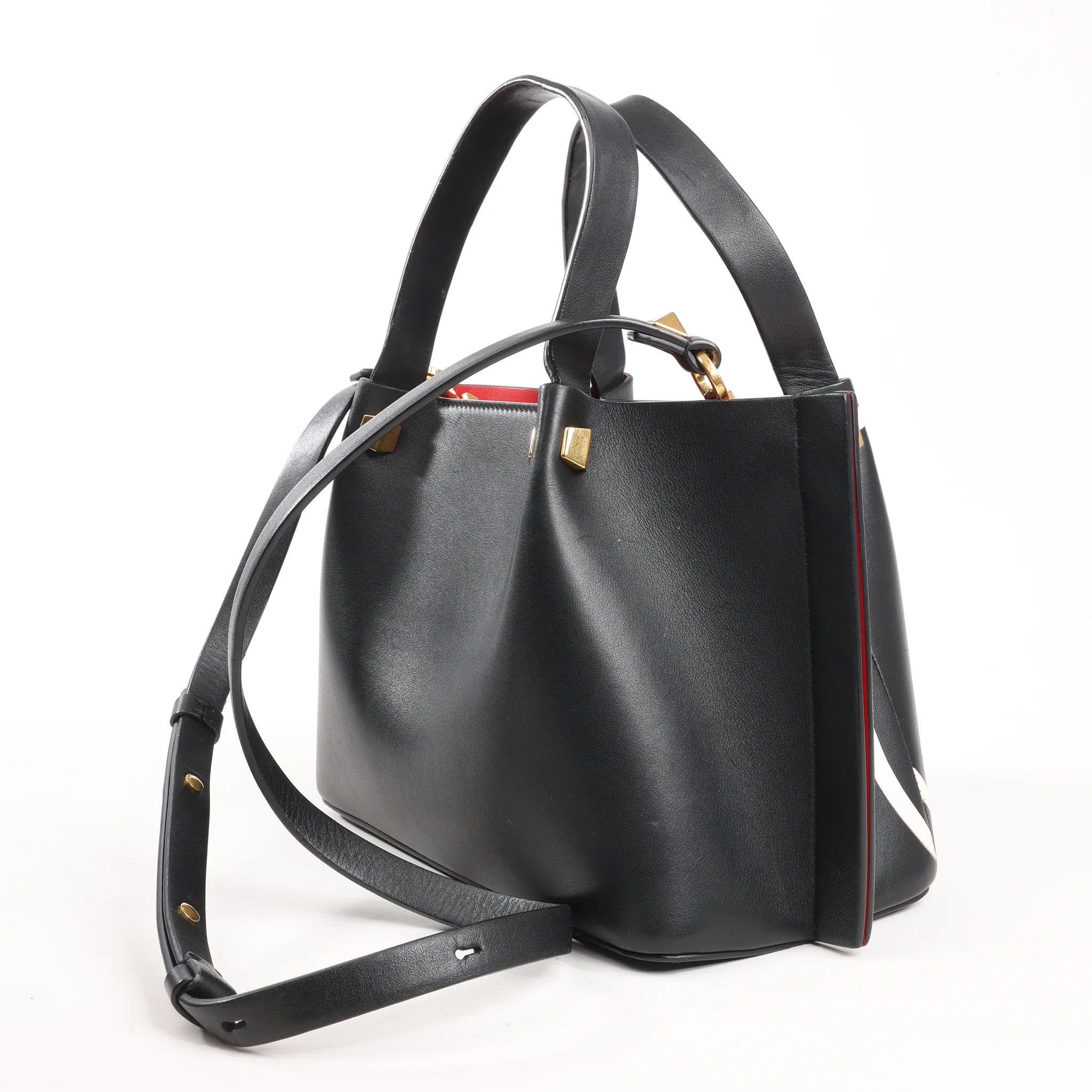 Valentino Garavani VLogo Leather 2Way Shoulder Bag in Black