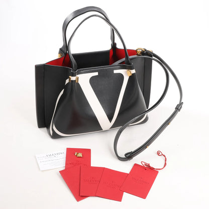 Valentino Garavani VLogo Leather 2Way Shoulder Bag in Black