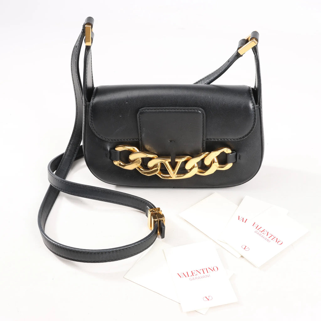 Valentino Garavani VLogo Leather Shoulder bag in Black
