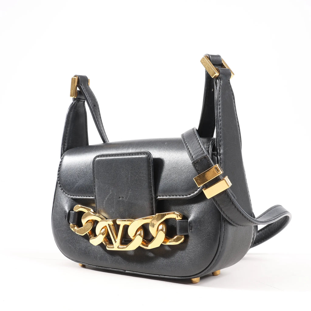 Valentino Garavani VLogo Leather Shoulder bag in Black