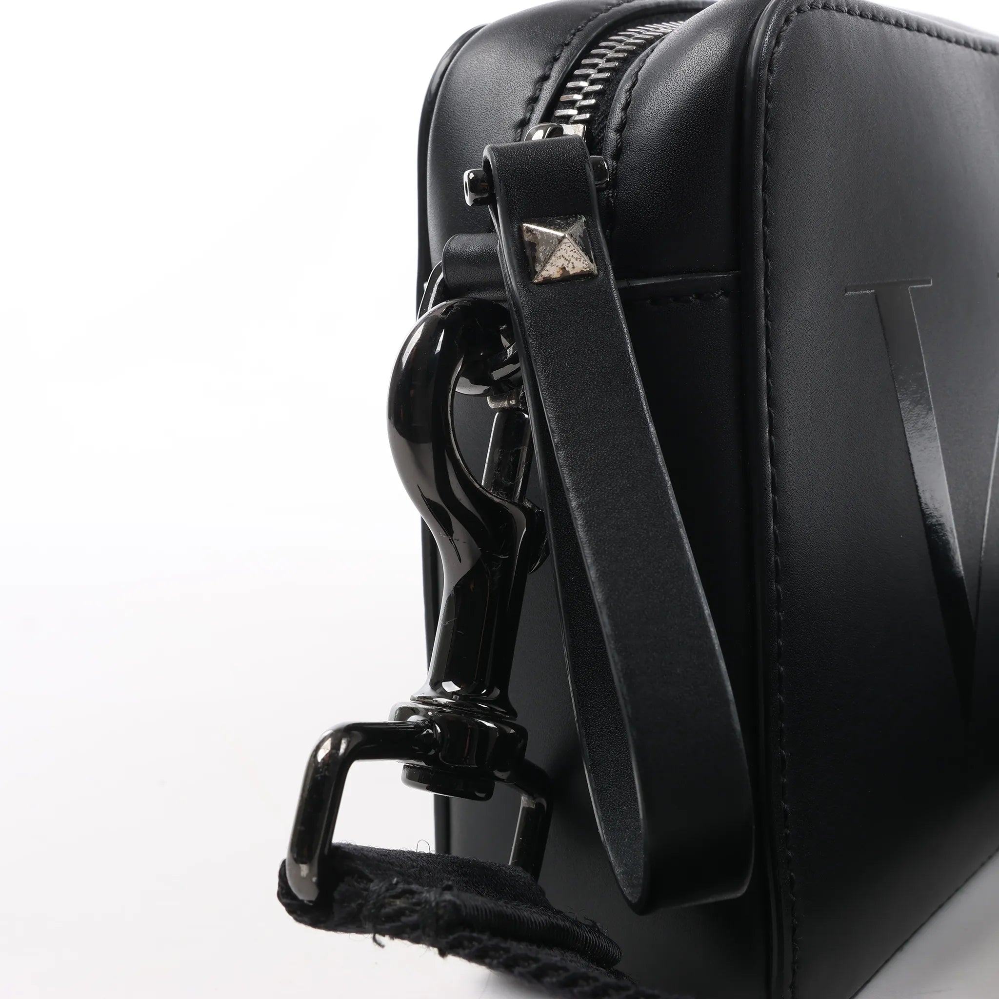 Valentino Garavani VLTN Leather Shoulder Bag in Black