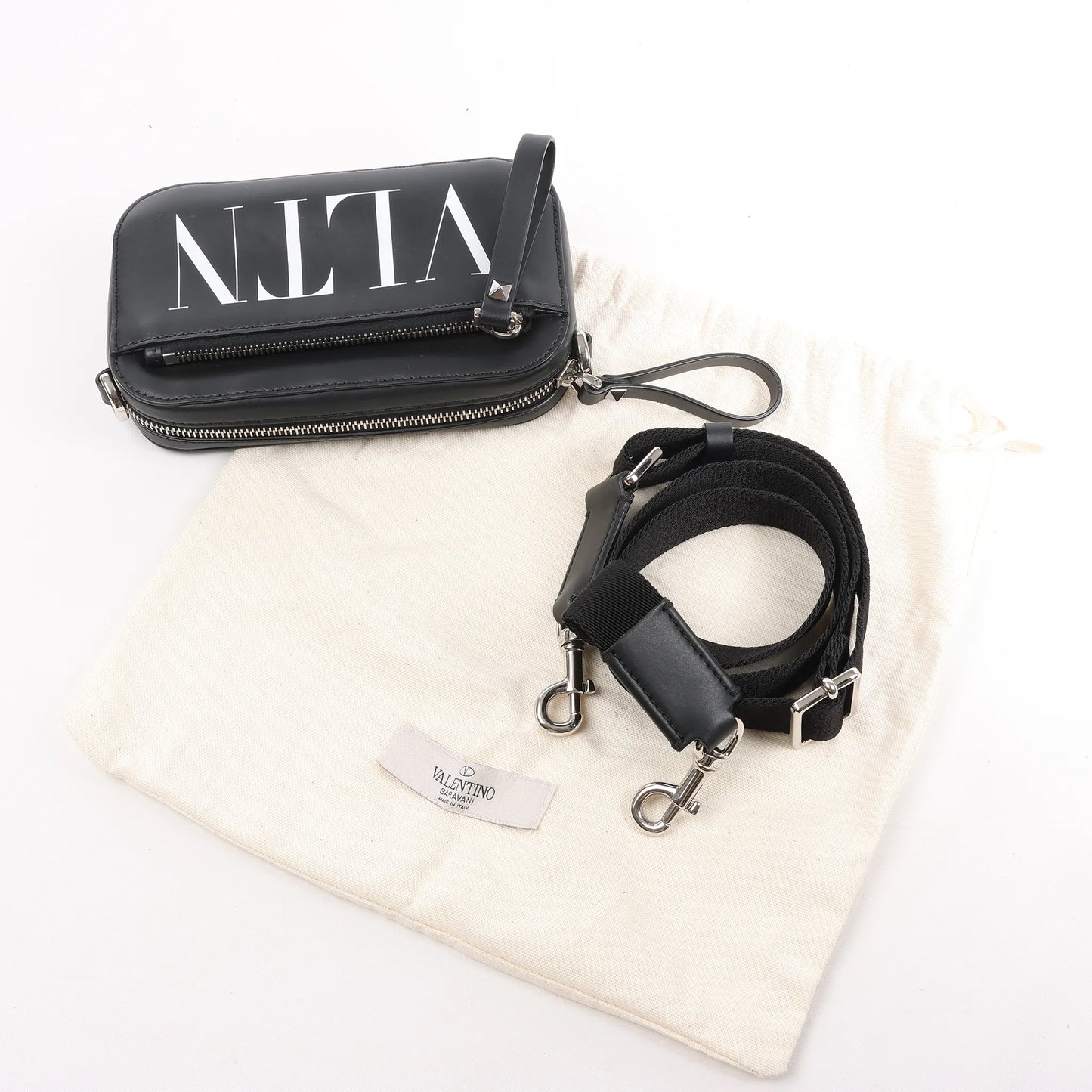 Valentino Garavani VLTN Leather Shoulder Bag in Black