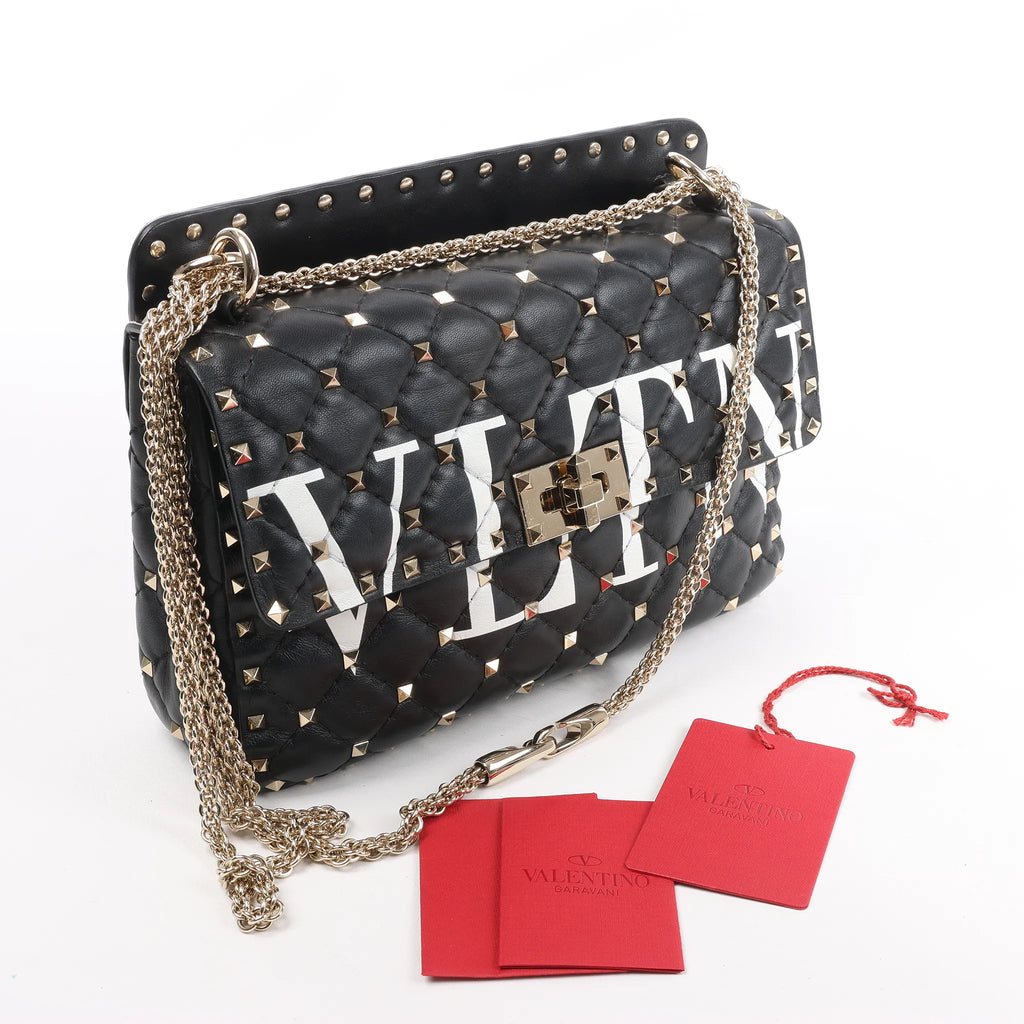 Valentino Garavani VLTN Rockstud Spike Chain Leather 2Way Shoulder Bag in Black