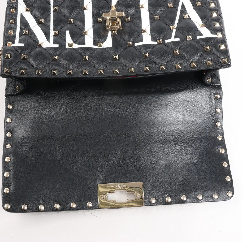 Valentino Garavani VLTN Rockstud Spike Chain Leather 2Way Shoulder Bag in Black