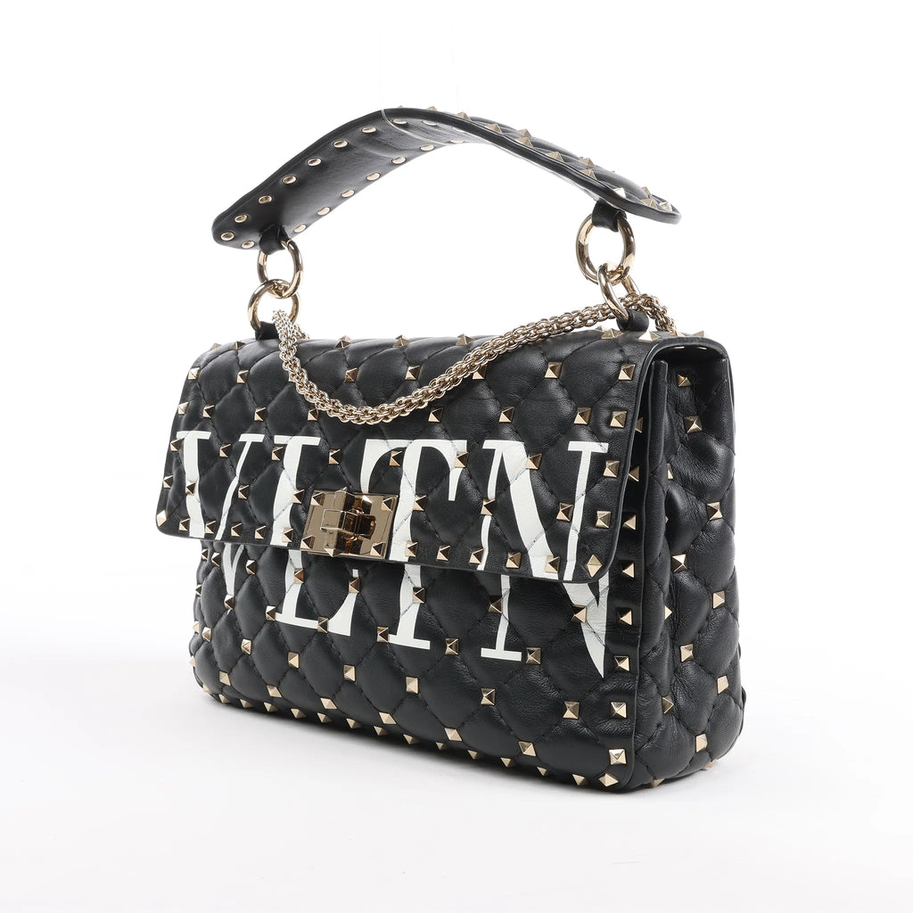 Valentino Garavani VLTN Rockstud Spike Chain Leather 2Way Shoulder Bag in Black