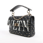 Valentino Garavani VLTN Rockstud Spike Chain Leather 2Way Shoulder Bag in Black