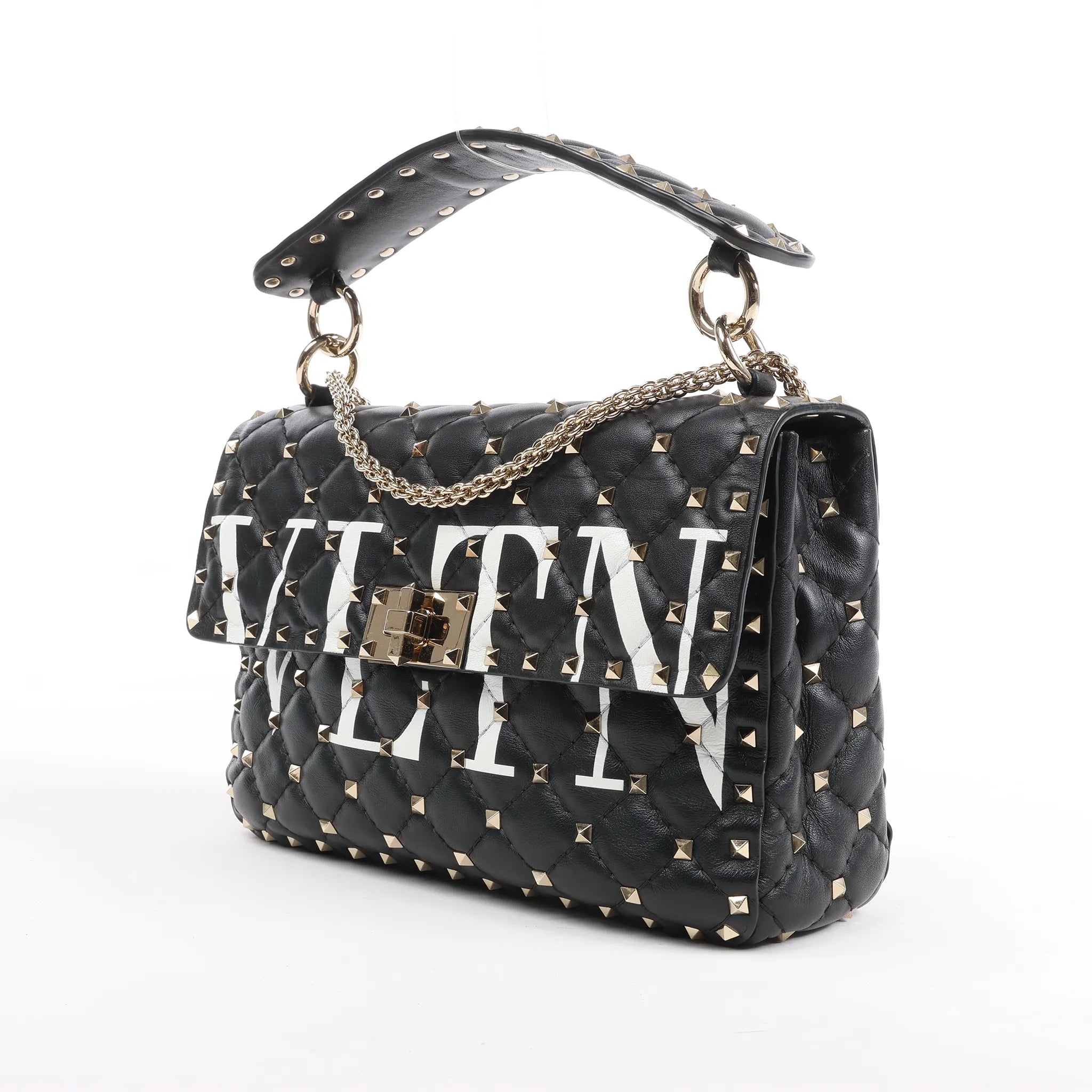 Valentino Garavani VLTN Rockstud Spike Chain Leather 2Way Shoulder Bag in Black