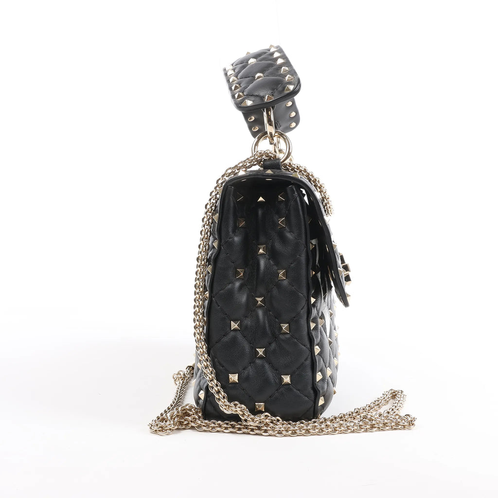 Valentino Garavani VLTN Rockstud Spike Chain Leather 2Way Shoulder Bag in Black