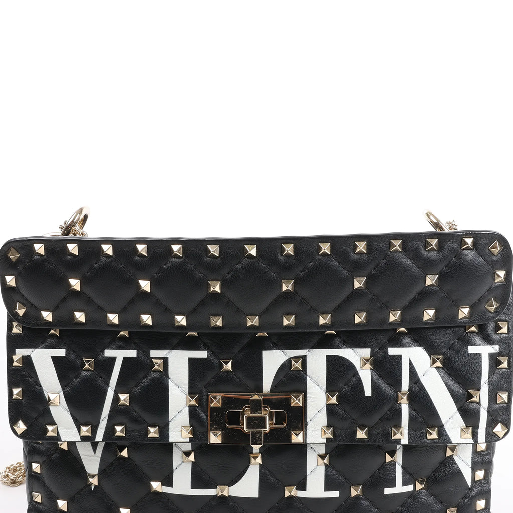 Valentino Garavani VLTN Rockstud Spike Chain Leather 2Way Shoulder Bag in Black