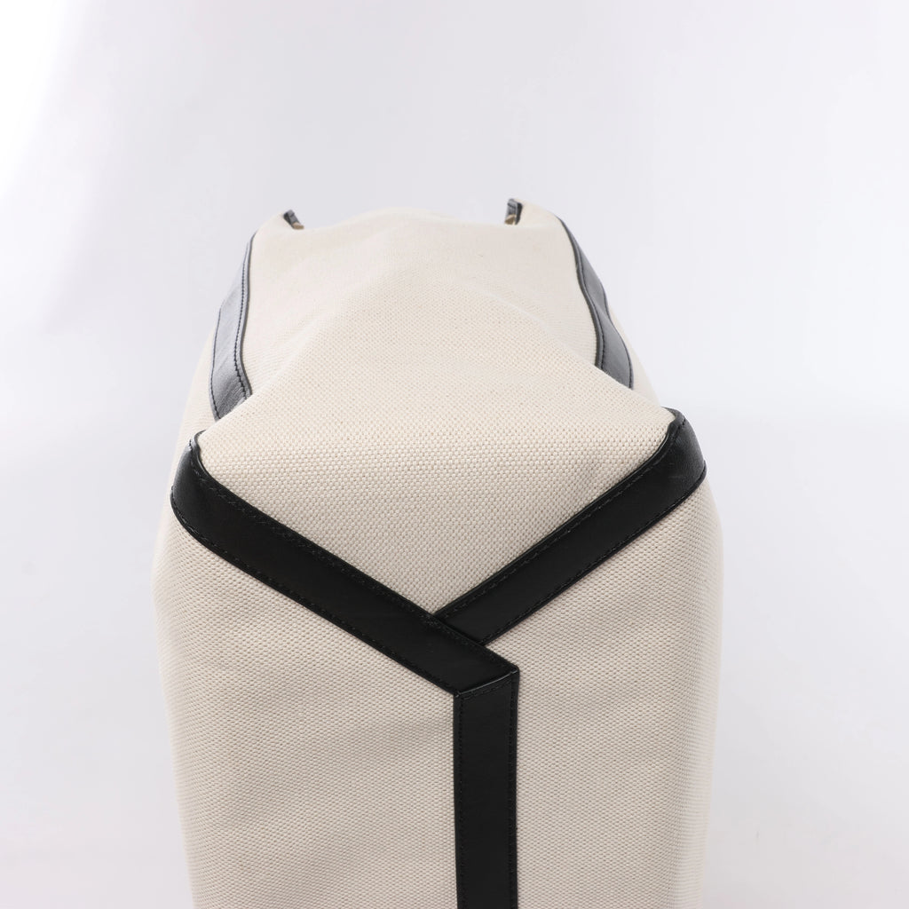 Valentino Garavani VLTN Canvas & Leather Shoulder Bag in Beige x Black