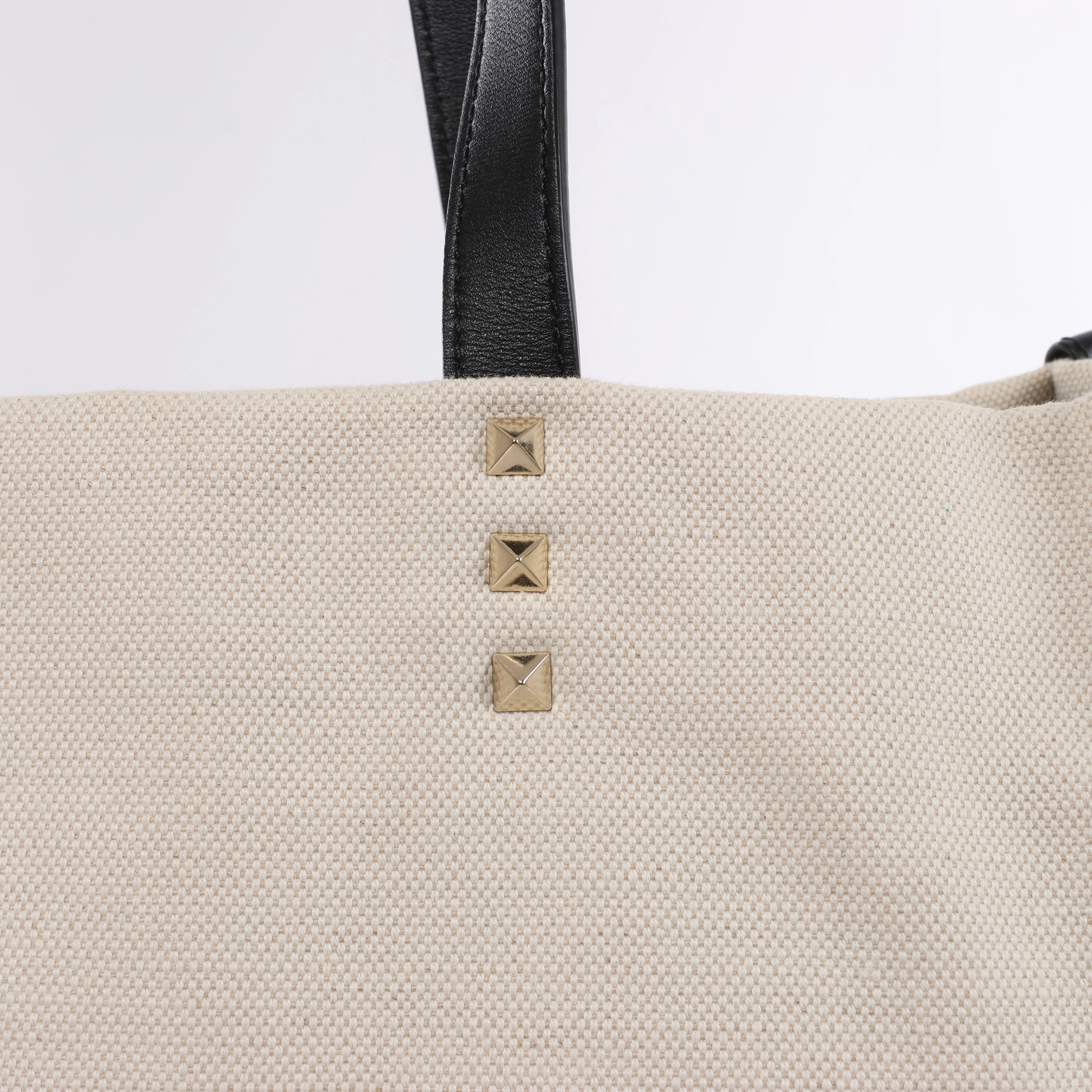 Valentino Garavani VLTN Canvas & Leather Shoulder Bag in Beige x Black