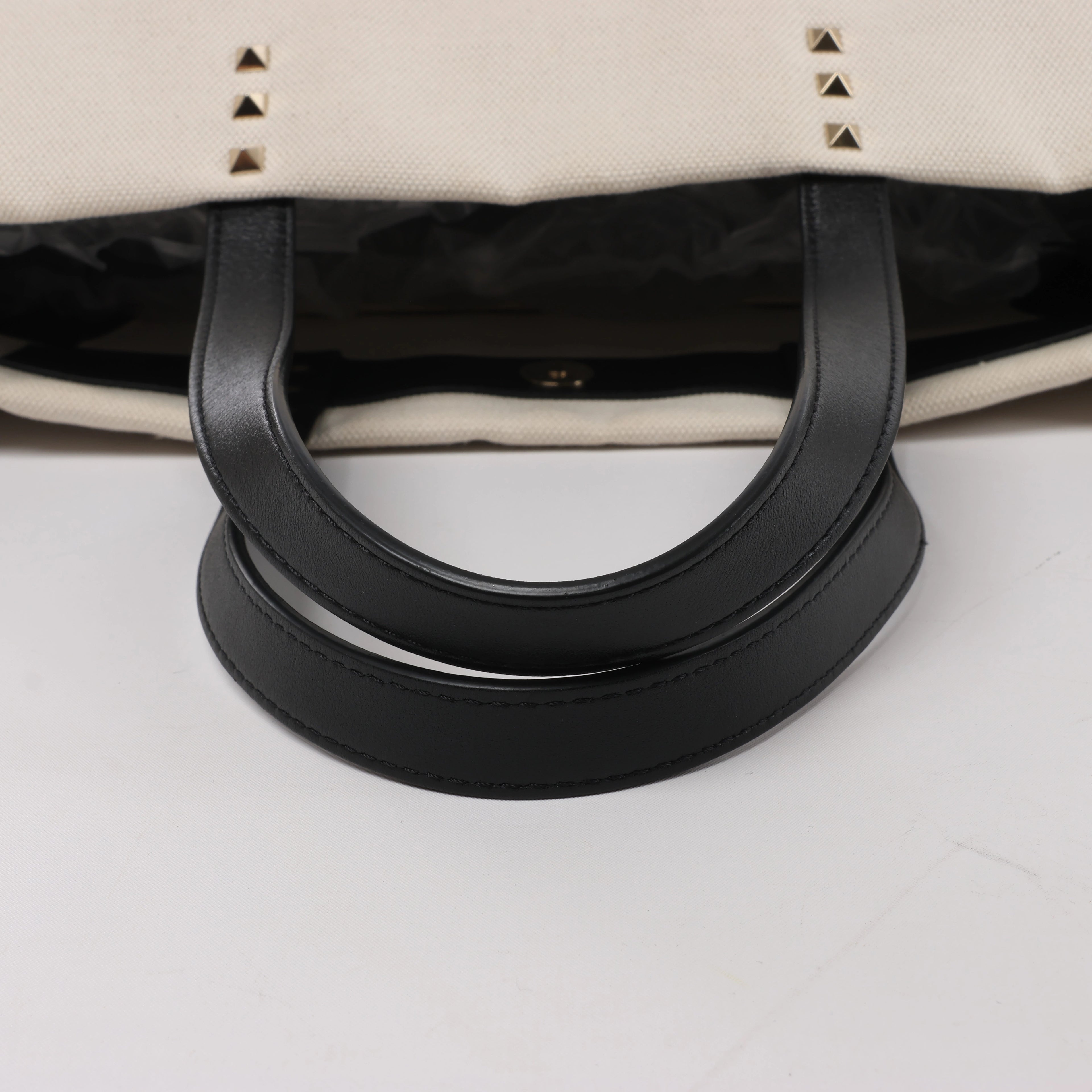 Valentino Garavani VLTN Canvas & Leather Shoulder Bag in Beige x Black