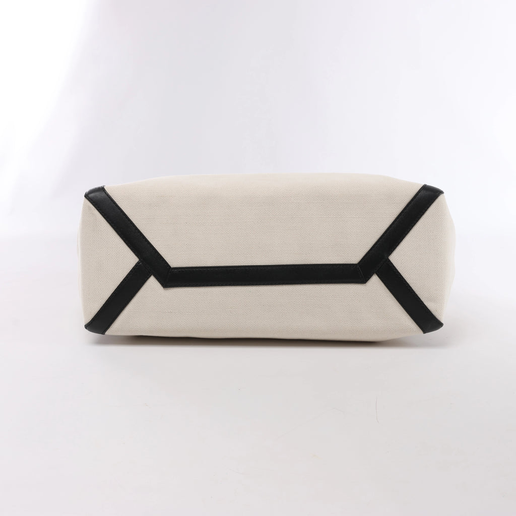 Valentino Garavani VLTN Canvas & Leather Shoulder Bag in Beige x Black