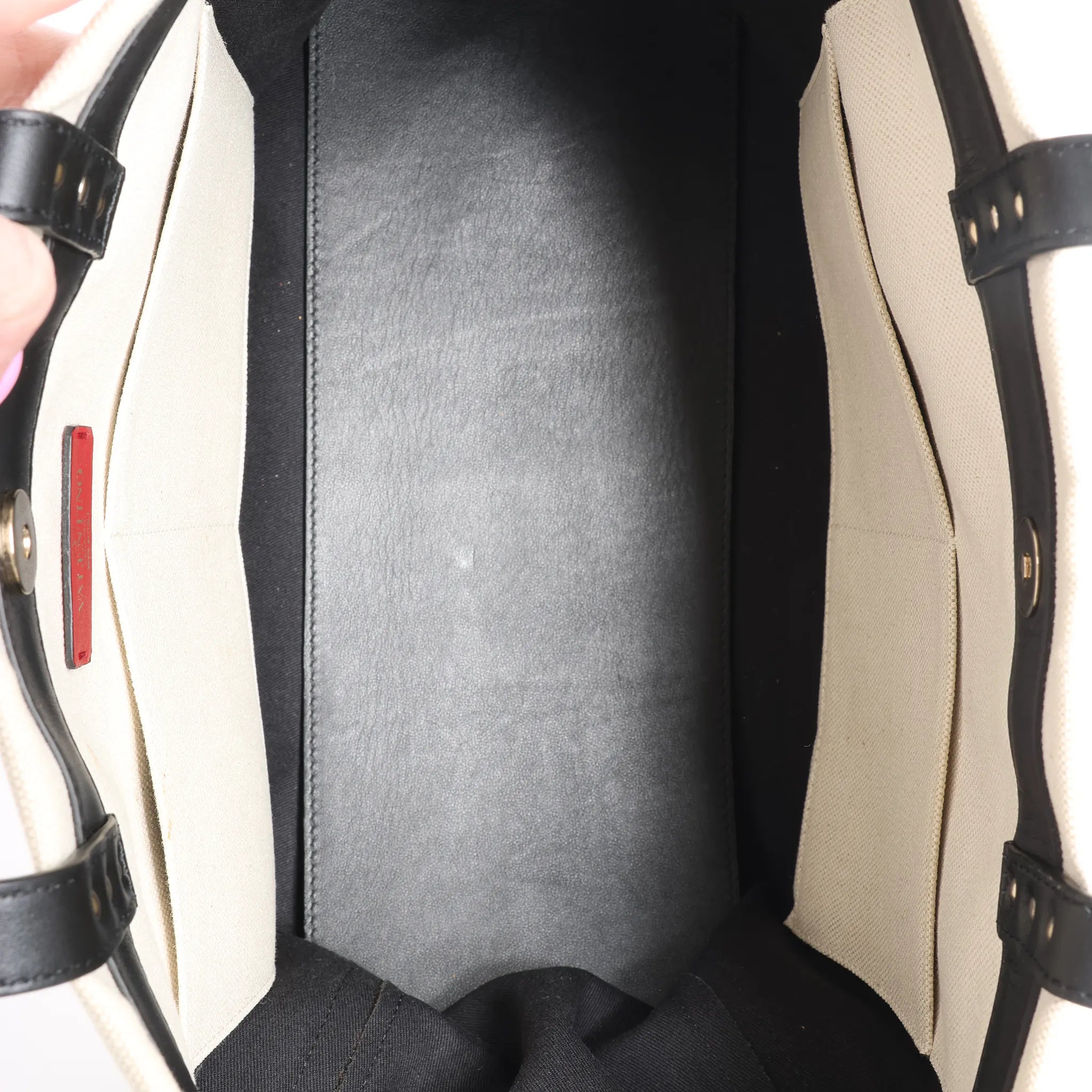 Valentino Garavani VLTN Canvas x Leather Shoulder Bag in Beige x Black