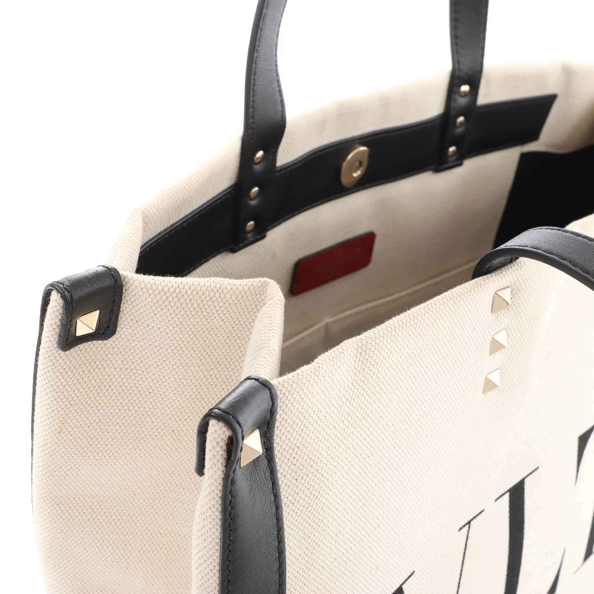 Valentino Garavani VLTN Canvas x Leather Shoulder Bag in Beige x Black