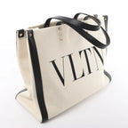 Valentino Garavani VLTN Canvas x Leather Shoulder Bag in Beige x Black