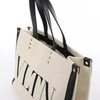 Valentino Garavani VLTN Canvas x Leather Shoulder Bag in Beige x Black