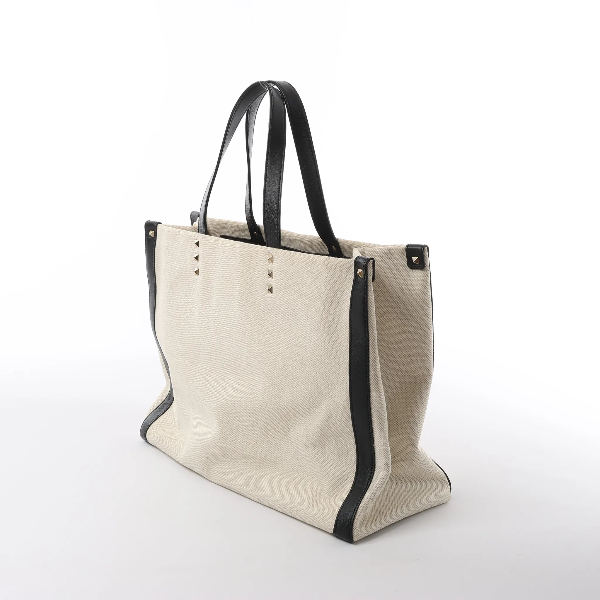Valentino Garavani VLTN Canvas x Leather Shoulder Bag in Beige x Black