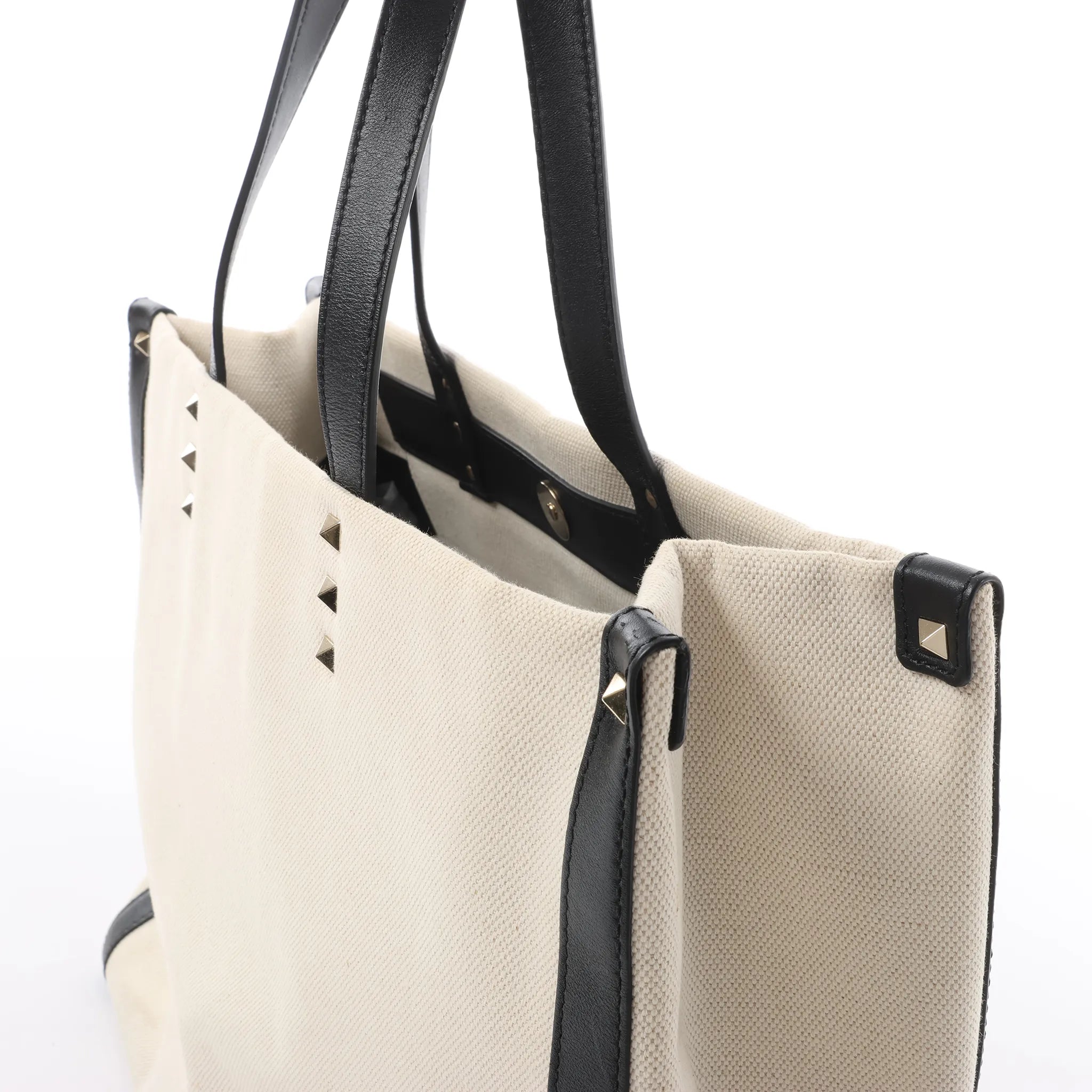 Valentino Garavani VLTN Canvas x Leather Shoulder Bag in Beige x Black