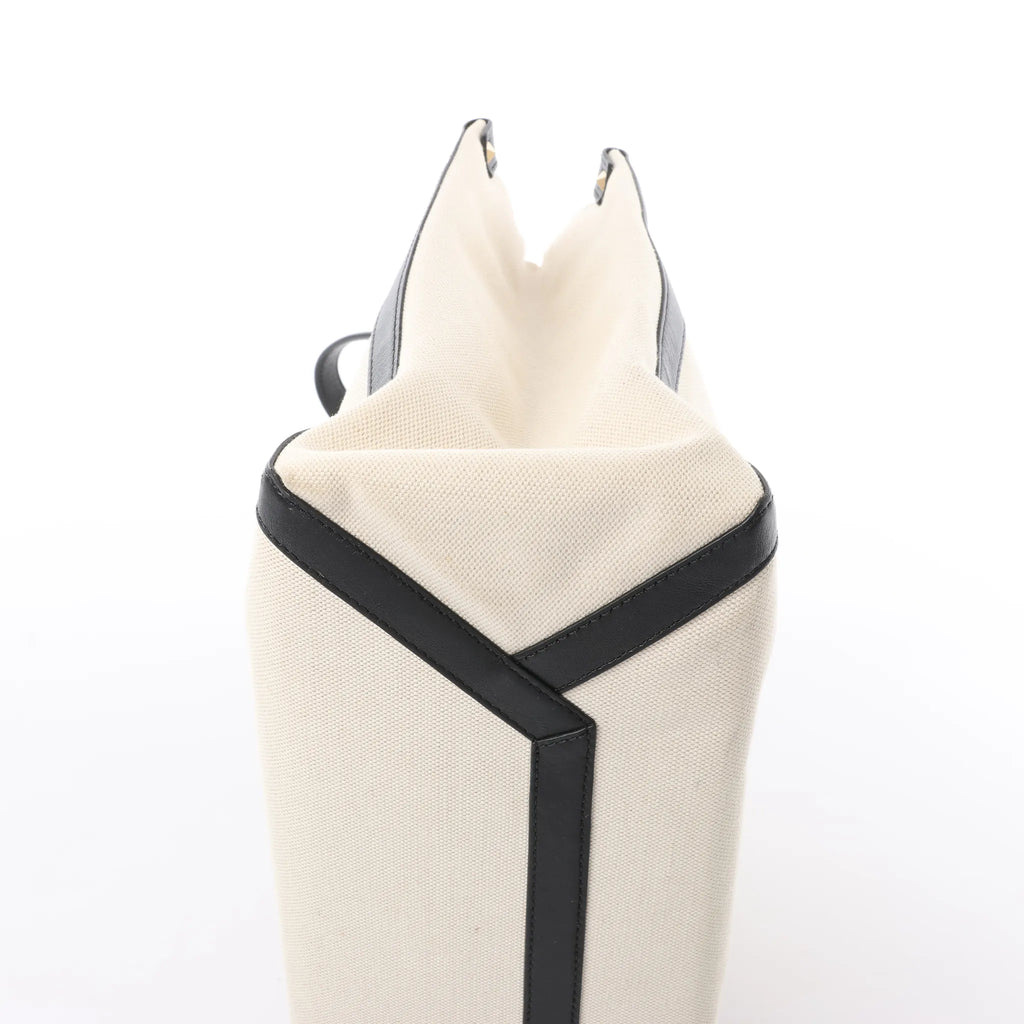 Valentino Garavani VLTN Canvas x Leather Shoulder Bag in Beige x Black