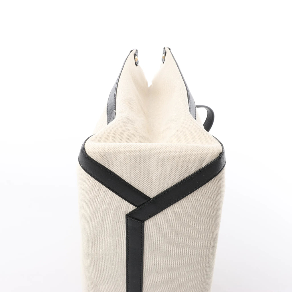 Valentino Garavani VLTN Canvas x Leather Shoulder Bag in Beige x Black