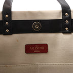 Valentino Garavani VLTN Canvas x Leather Shoulder Bag in Beige x Black
