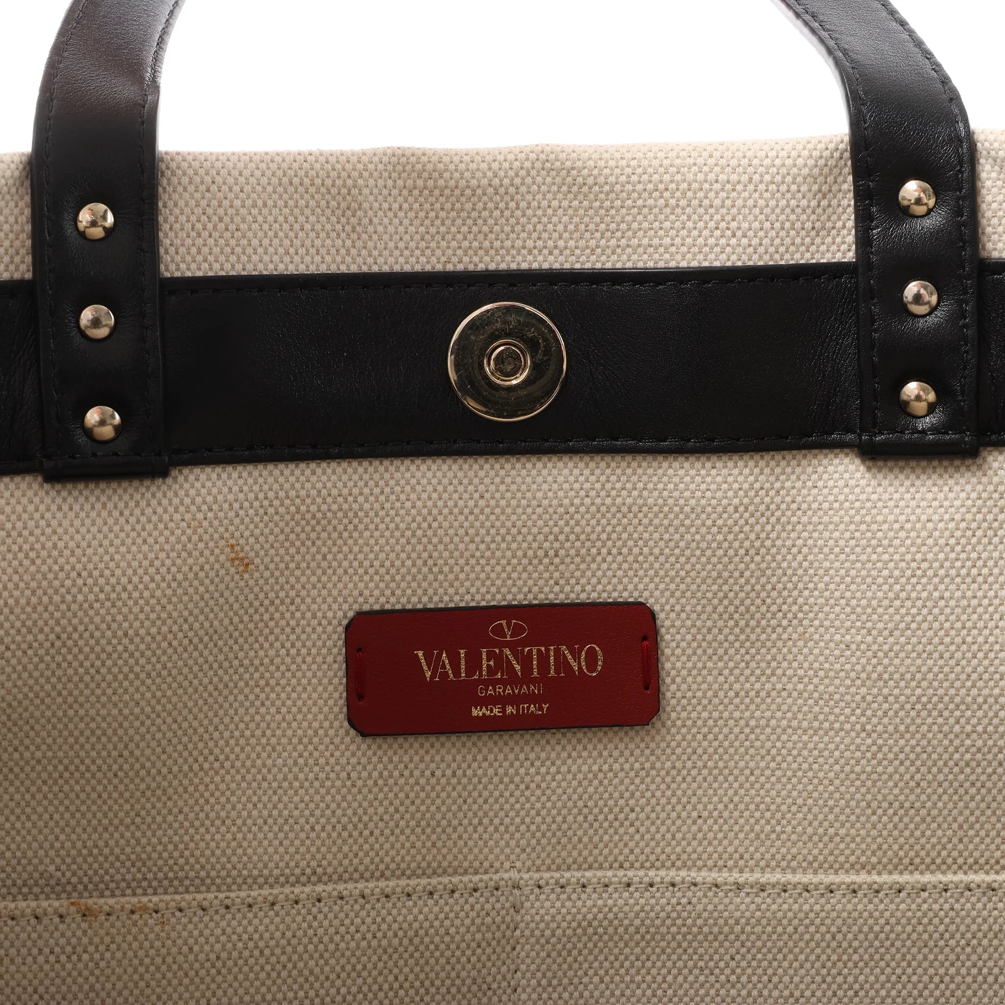 Valentino Garavani VLTN Canvas x Leather Shoulder Bag in Beige x Black