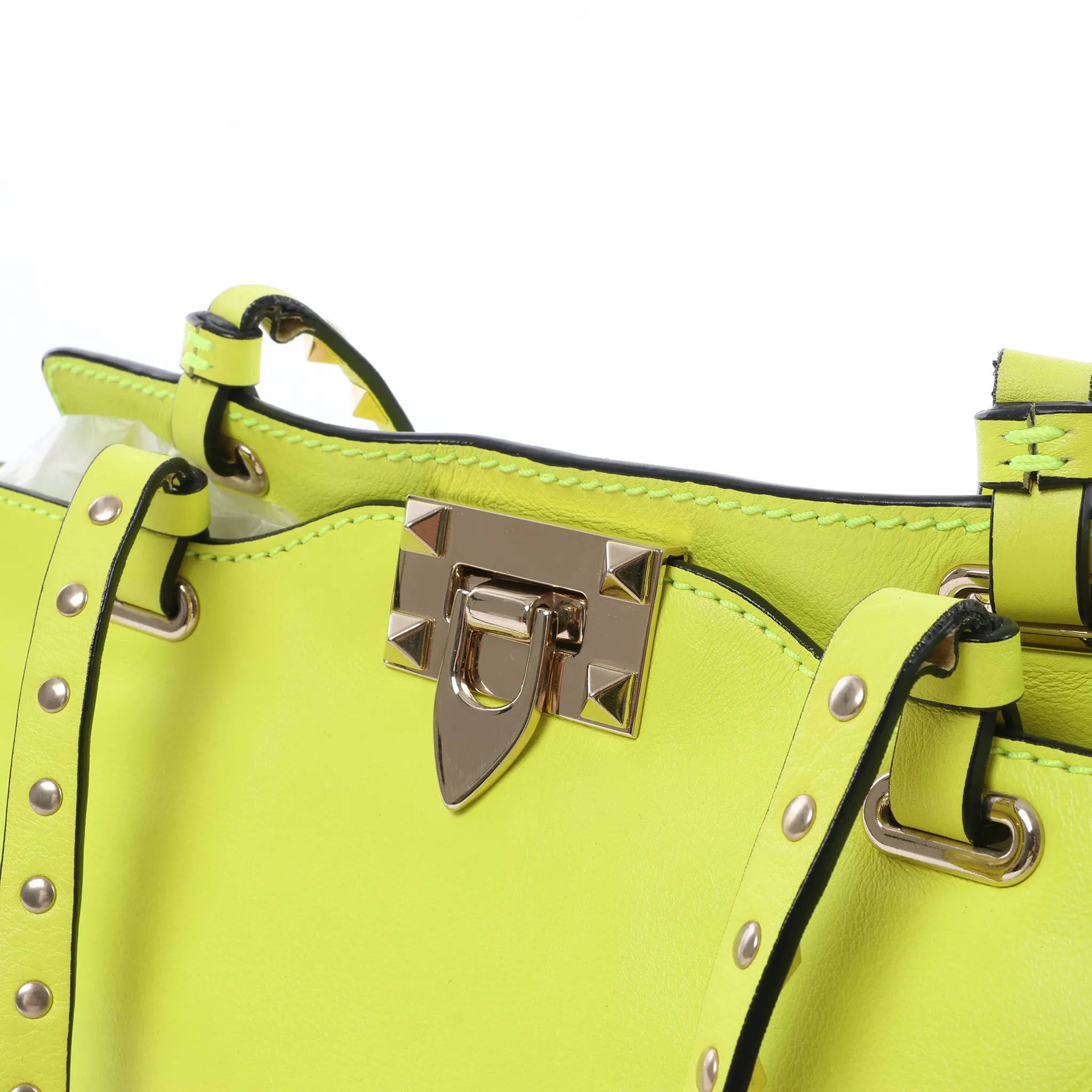 Valentino Garavani Rockstud Leather 2Way Handbag in Yellow