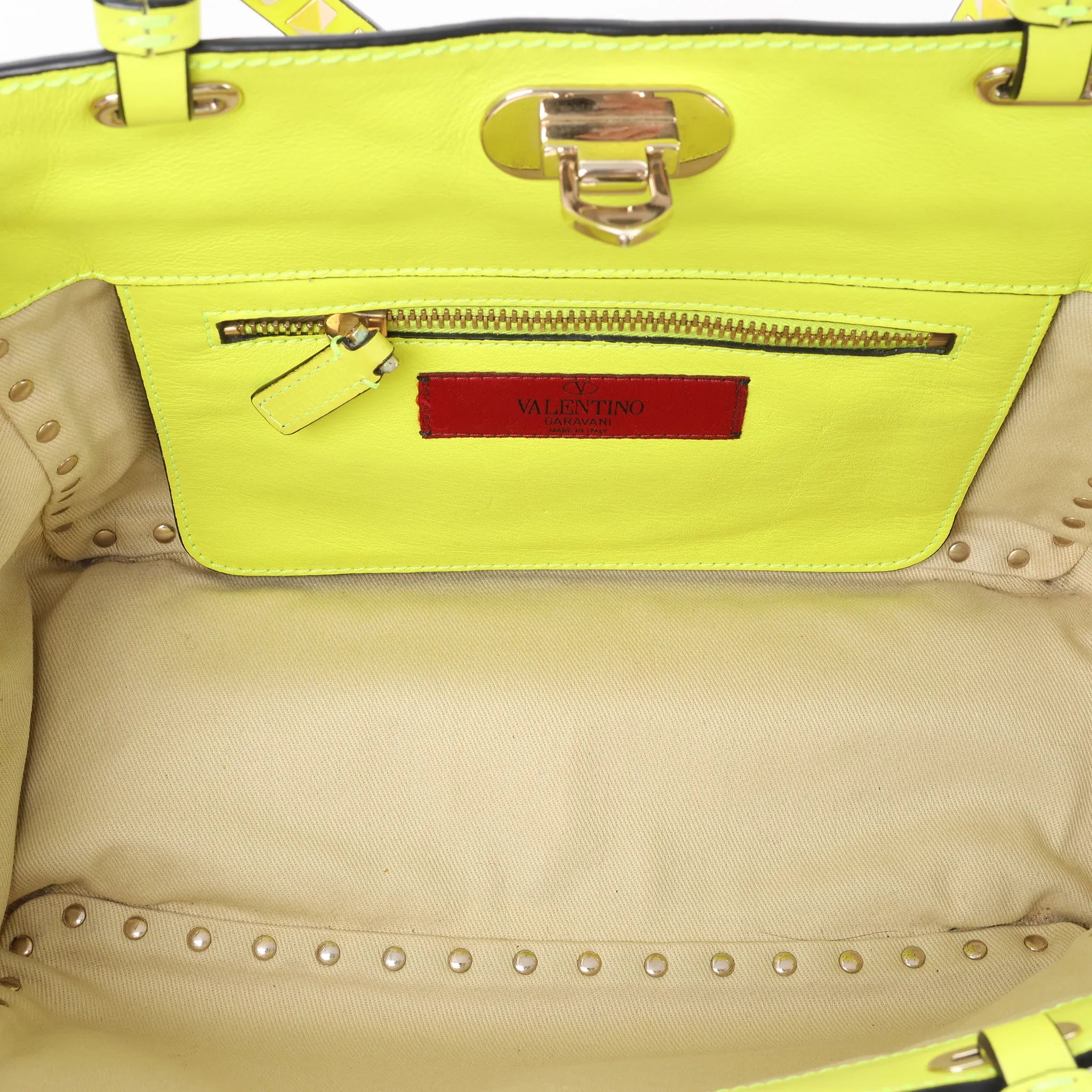 Valentino Garavani Rockstud Leather 2Way Handbag in Yellow