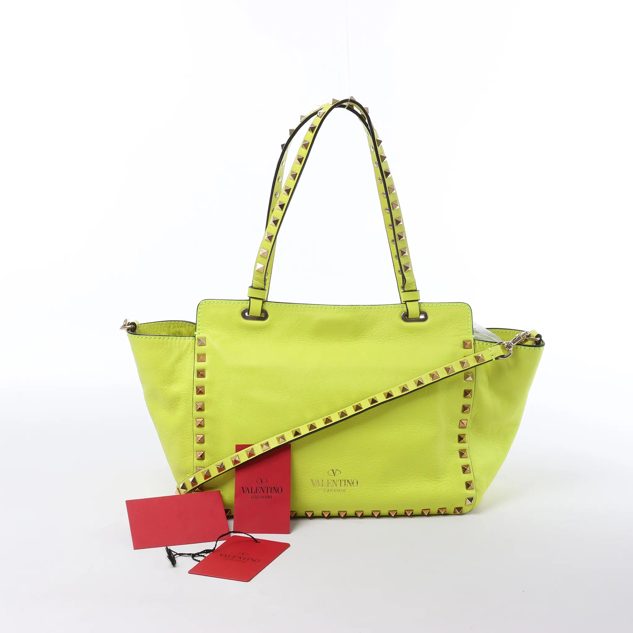 Valentino Garavani Rockstud Leather 2Way Handbag in Yellow