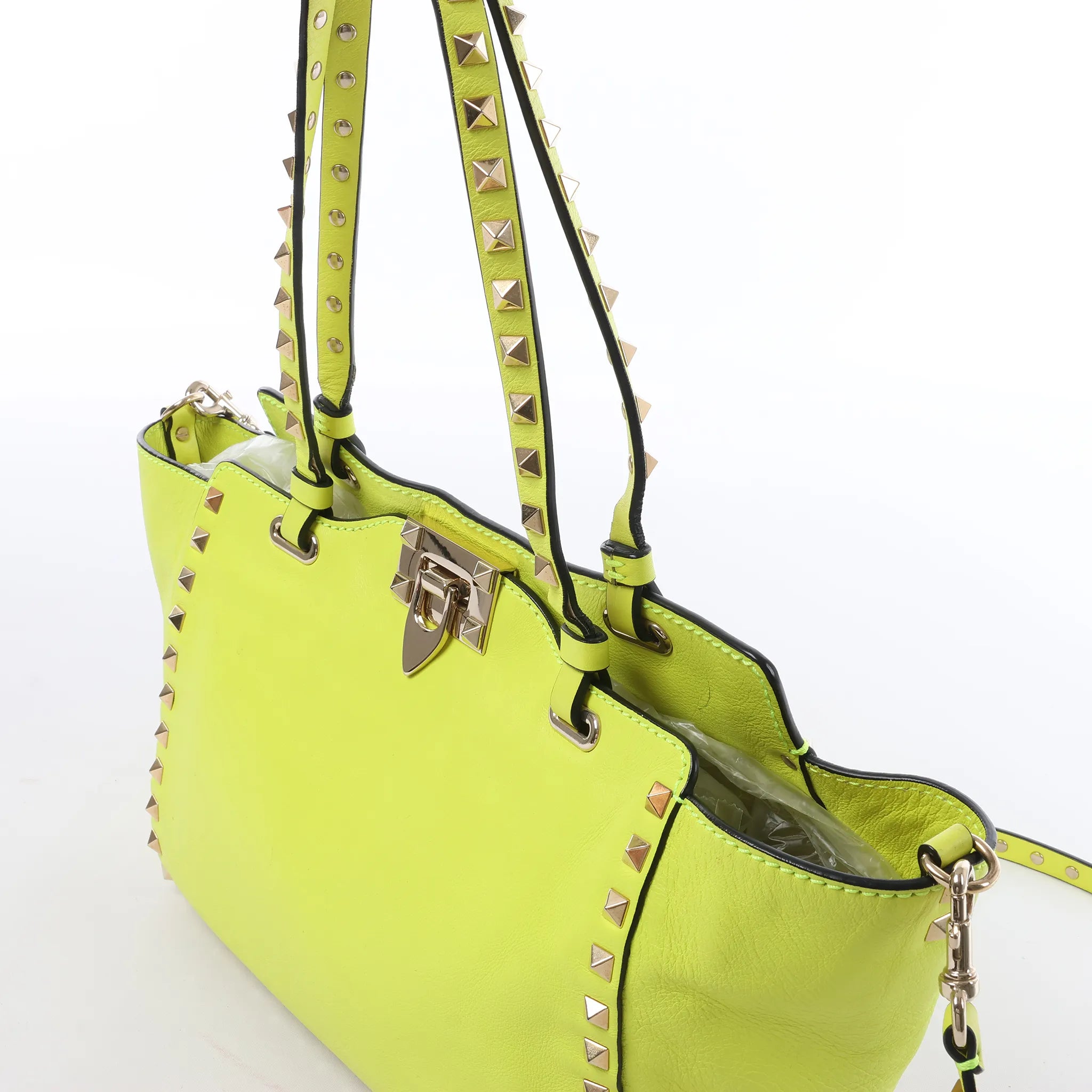 Valentino Garavani Rockstud Leather 2Way Handbag in Yellow