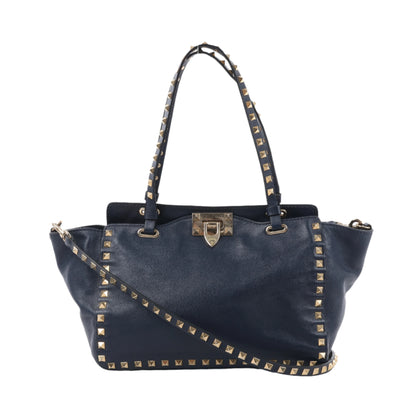 Valentino Garavani Sac à main Rockstud en cuir 2Way en bleu marine