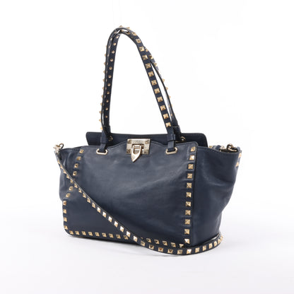 Valentino Garavani Sac à main Rockstud en cuir 2Way en bleu marine