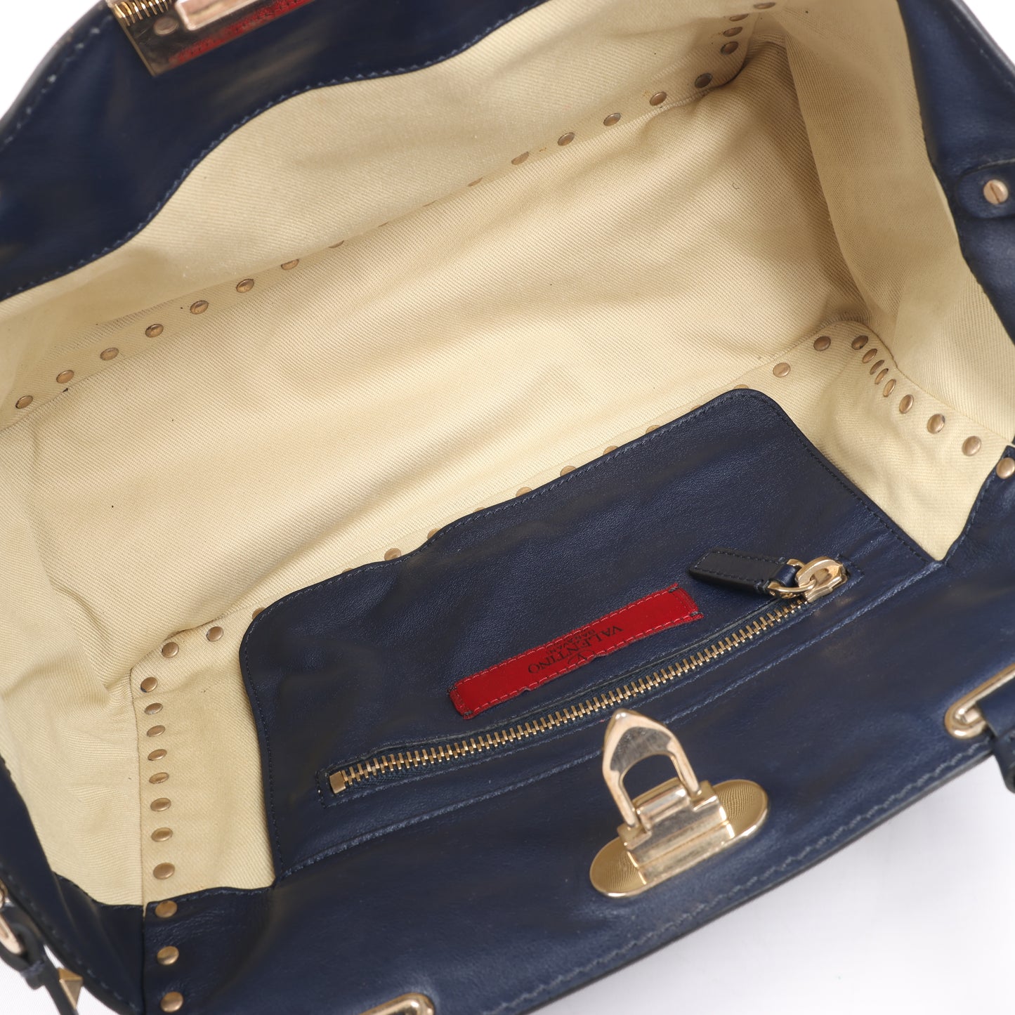 Valentino Garavani Sac à main Rockstud en cuir 2Way en bleu marine