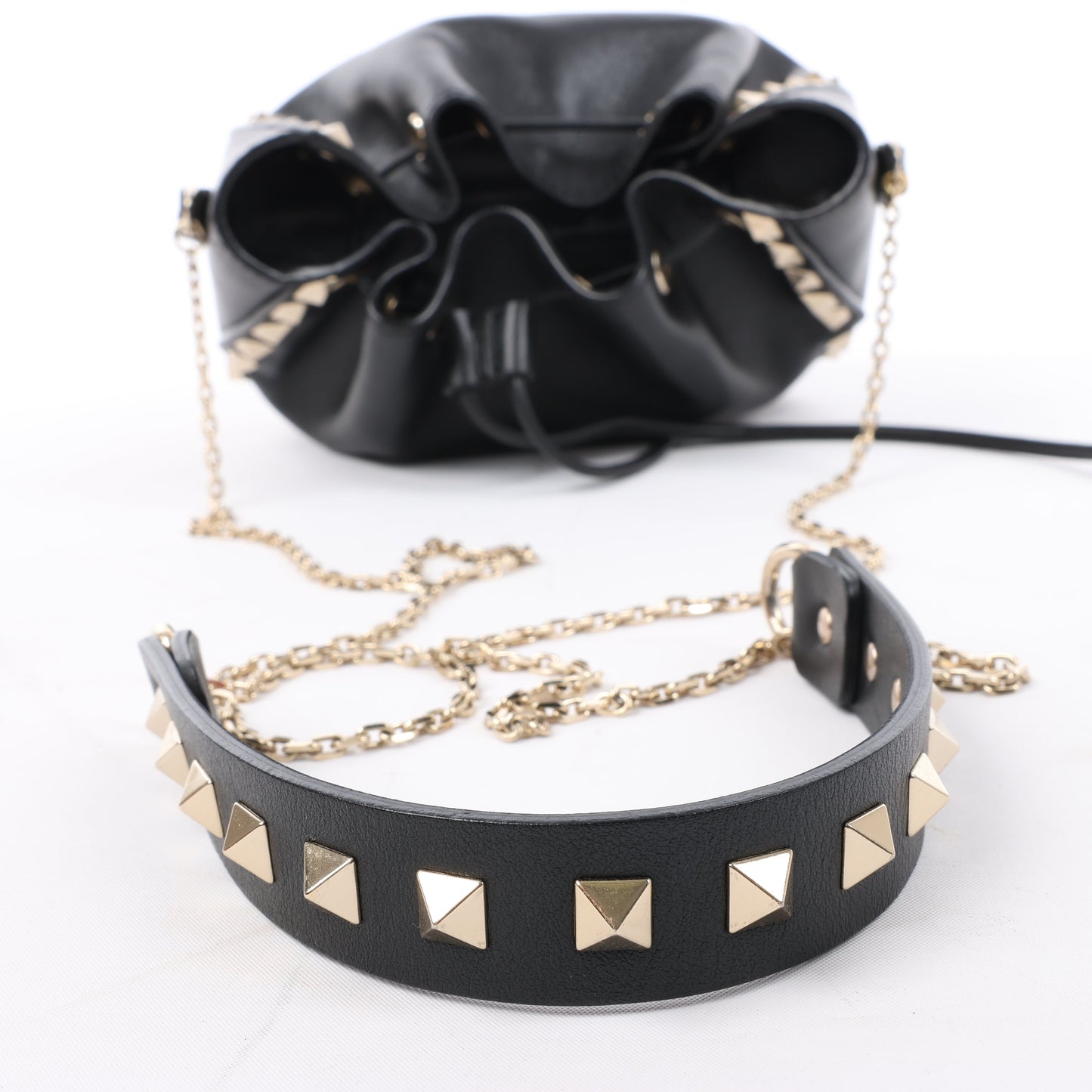 Valentino Garavani Rockstuds Leather Chain Shoulder Bag in Black